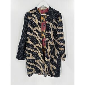 Indian Quilted Jacket Womens Small Blue Patchwork Striped Open Cotton Pockets